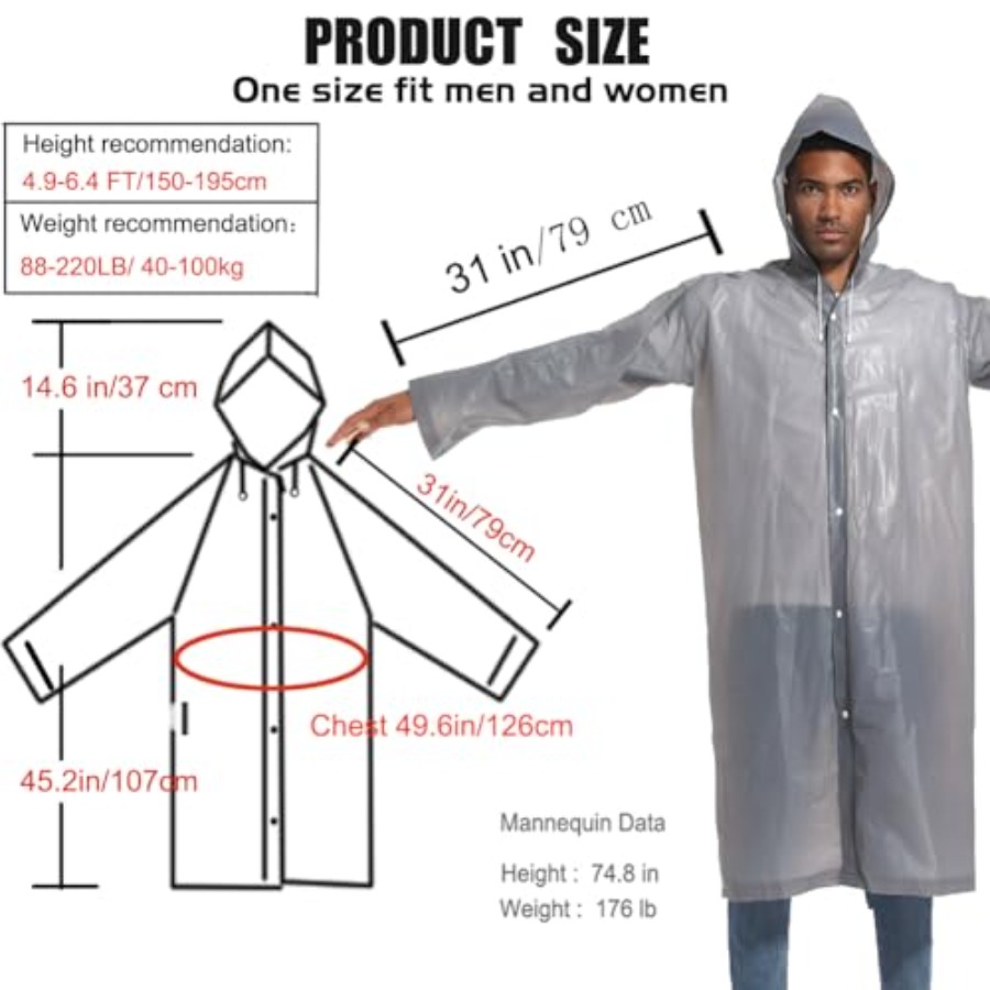 Rain Ponchos for Adults Rainco - Emergency Poncho Rain ulasan dan harga