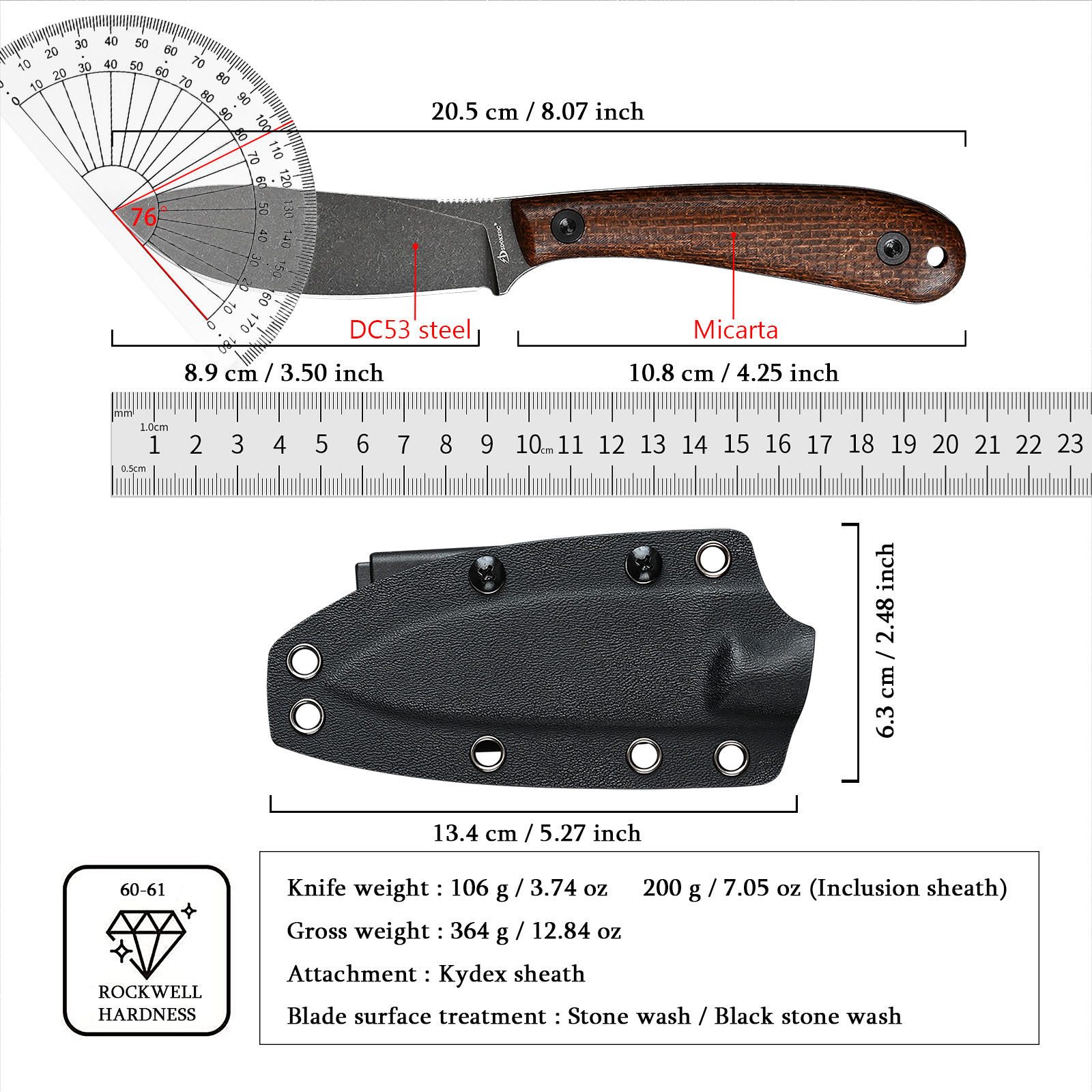 SDOKEDC Knives DC53 Steel EDC  - Bushcraft Knife Fixed ulasan dan harga