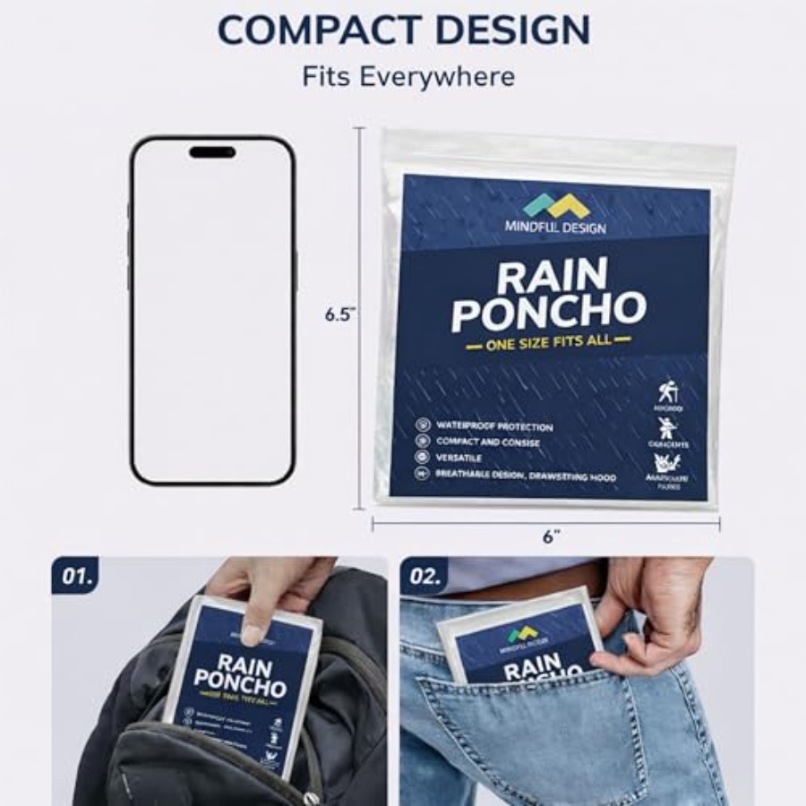 Mindful Design Rain Ponchos wi - Emergency Poncho Rain ulasan dan harga